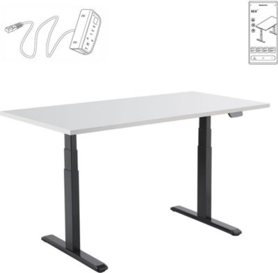 Bureau ergonomique KIMEX Plateau blanc 150cm / Pied noir - Wifi