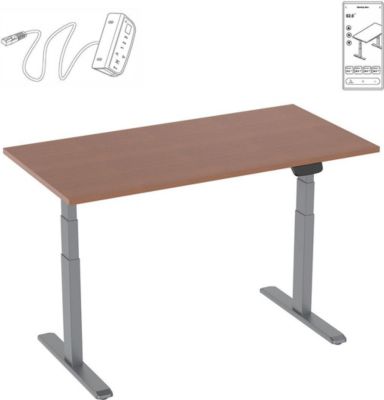 Bureau ergonomique KIMEX Plateau marron 120cm / Pied gris - Wifi