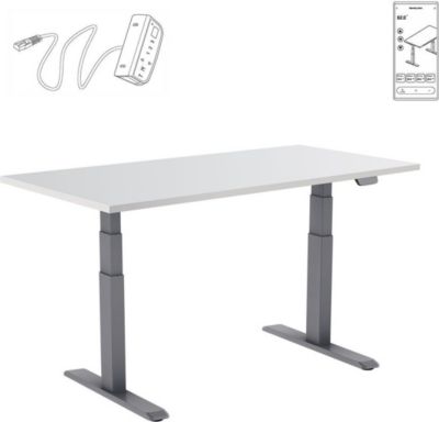 Bureau ergonomique KIMEX Plateau blanc 120cm / Pied gris - Wifi