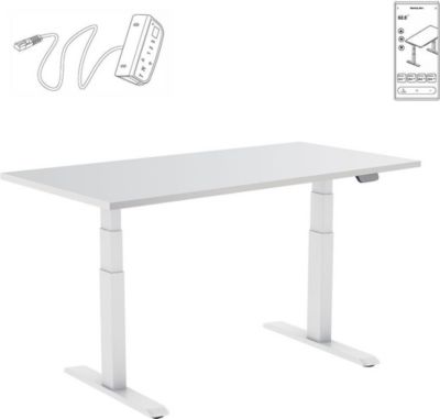 Bureau ergonomique KIMEX Plateau blanc 150cm / Pied blanc - Wifi