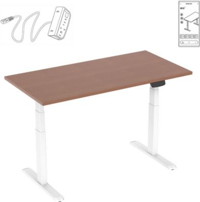Bureau ergonomique KIMEX Plateau marron 120cm / Pied blanc - Wifi