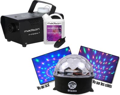 Jeu de lumières MADISON 2 effets ASTROBALL DIAMS+MACHINE FUMEE
