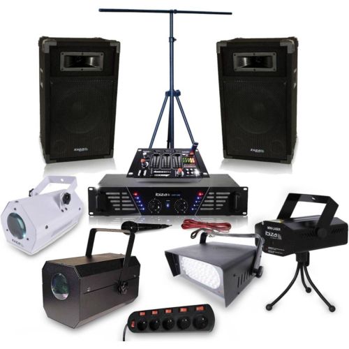 Enceintes, baffle et amplis DJ Ibiza Sound Pack sono dj avec ampli 3200w +  2 enceintes 1500w + mixage + casque + micro + câbles.. pa dj sono mix