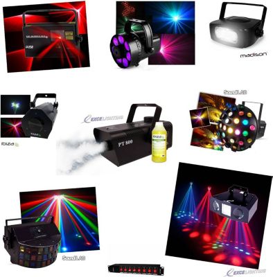 Jeu de lumières EXCELIGHTING Pack 8 Jeux Lumi+machine fumée+liq