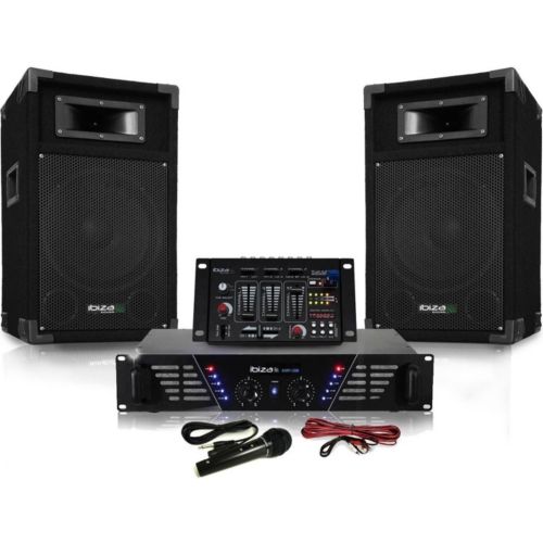 IBIZA SOUND LIGHT - Pack Sono Complet DJ300MKII Ampli 480W - 2 Enceintes  500W Max - Table de Mixage - Micro - Câbles - Soirée - DJ - Animation