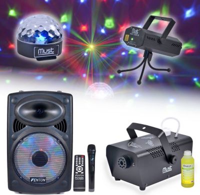 Jeu de lumières FENTON 3 jeux+Machine fumée+Enceintes 12"250W