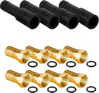 Fiche antenne TV HDSAT Hdsat Kit 8 Fiches F Or 7mm + 4 Manchons