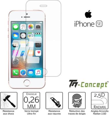 Protège écran TM CONCEPT Verre trempé pour Apple iPhone SE (2016) Protège écran TM CONCEPT Verre trempé pour Apple iPhone SE (2016)