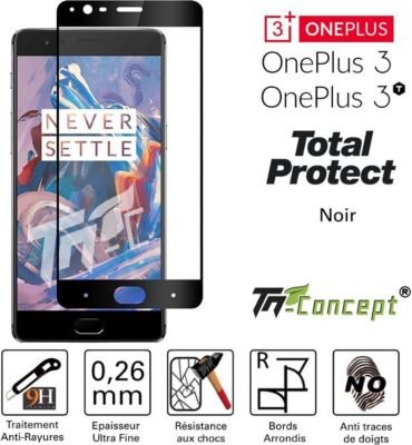 Protège écran TM CONCEPT Verre trempé intégral OnePlus 3/3T Noir