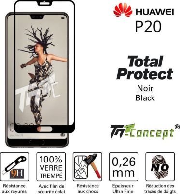 Protège écran TM CONCEPT Huawei P20 de  - Total Protect Noir -
