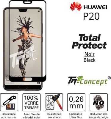 Protège écran TM CONCEPT Huawei P20 de  - Total Protect Noir - Protège écran TM CONCEPT Huawei P20 de  - Total Protect Noir -