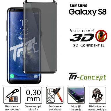 Protège écran TM CONCEPT Samsung Galaxy S8 - Verre trempé 3D incu