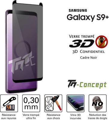 Protège écran TM CONCEPT Samsung Galaxy S9+ Verre trempé 3D incur Protège écran TM CONCEPT Samsung Galaxy S9+ Verre trempé 3D incur