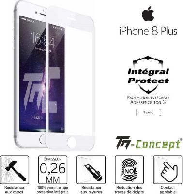 Protège écran TM CONCEPT Apple iPhone 8 Plus - Verre trempé intég Protège écran TM CONCEPT Apple iPhone 8 Plus - Verre trempé intég