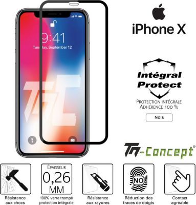 Protège écran TM CONCEPT Apple iPhone X - Verre trempé intégral P Protège écran TM CONCEPT Apple iPhone X - Verre trempé intégral P