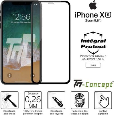 Protège écran TM CONCEPT Apple iPhone XS - Verre trempé intégral Protège écran TM CONCEPT Apple iPhone XS - Verre trempé intégral