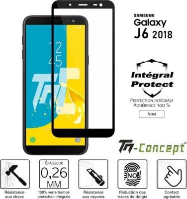 Protège écran TM CONCEPT Verre trempé - Samsung J6 (2018) - Noir Protège écran TM CONCEPT Verre trempé - Samsung J6 (2018) - Noir