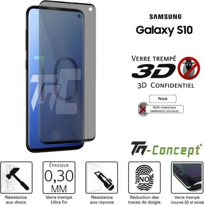 Protège écran TM CONCEPT Samsung Galaxy S10 - Verre trempé 3D inc