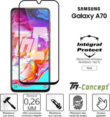 Protège écran TM CONCEPT Verre trempé intégral Samsung A70 - Noir
