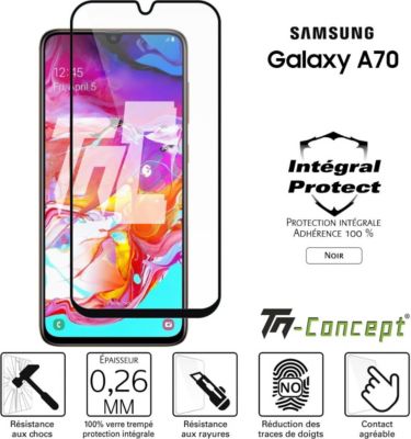 Protège écran TM CONCEPT Verre trempé intégral Samsung A70 - Noir Protège écran TM CONCEPT Verre trempé intégral Samsung A70 - Noir
