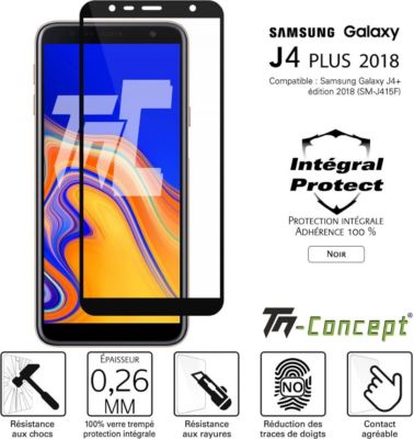 Protège écran TM CONCEPT Verre trempé - Samsung J4+ (2018) - Noir Protège écran TM CONCEPT Verre trempé - Samsung J4+ (2018) - Noir