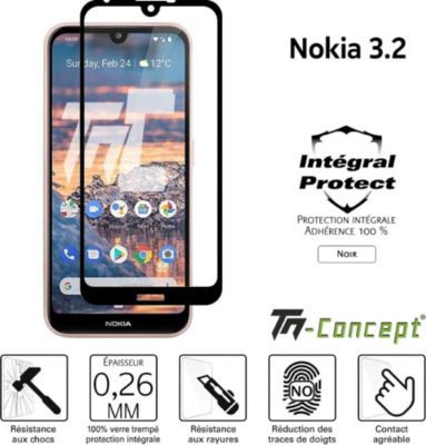 Protège écran TM CONCEPT Verre trempé intégral - Nokia 3.2 - Noir
