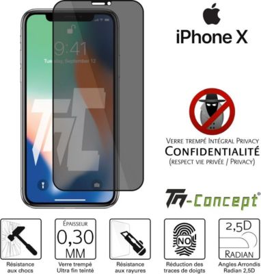 Protège écran TM CONCEPT Verre trempé teinté Apple iPhone X Noir