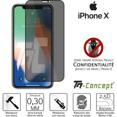 Protège écran TM CONCEPT Verre trempé teinté Apple iPhone X Noir