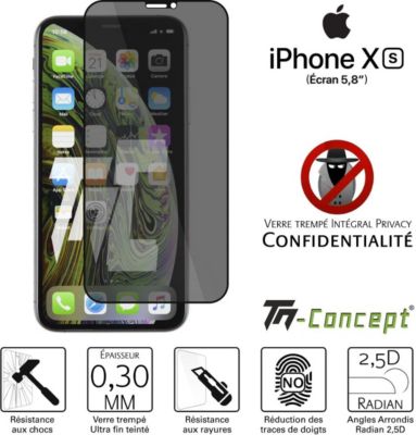 Protège écran TM CONCEPT Verre trempé teinté Apple iPhone XS Noir Protège écran TM CONCEPT Verre trempé teinté Apple iPhone XS Noir