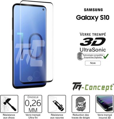 Protège écran TM CONCEPT Verre trempé 3D Samsung Galaxy S10 Noir Protège écran TM CONCEPT Verre trempé 3D Samsung Galaxy S10 Noir