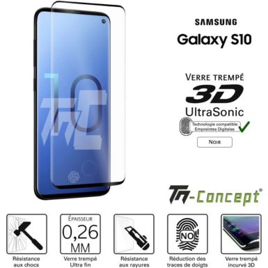 Protège écran TM CONCEPT Verre trempé 3D Samsung Galaxy S10 Noir