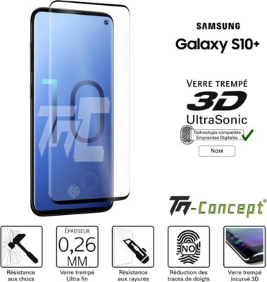 Protège écran TM CONCEPT Verre trempé 3D Samsung Galaxy S10+ Noir Protège écran TM CONCEPT Verre trempé 3D Samsung Galaxy S10+ Noir