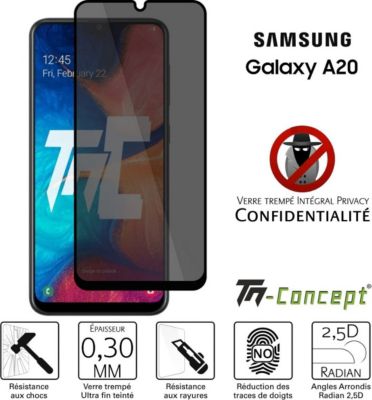Protège écran TM CONCEPT Verre trempé teinté - Samsung A20 - Noir