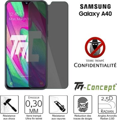 Protège écran TM CONCEPT Verre trempé teinté - Samsung Galaxy A40 Protège écran TM CONCEPT Verre trempé teinté - Samsung Galaxy A40