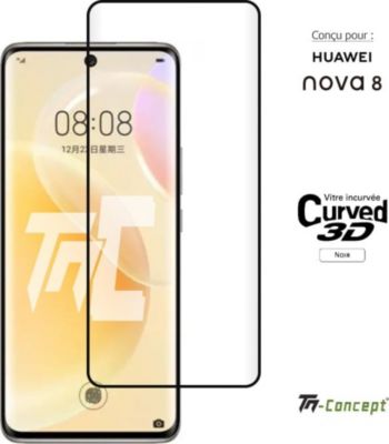 Protège écran TM CONCEPT Verre trempé 3D pour Huawei Nova 8 Noir