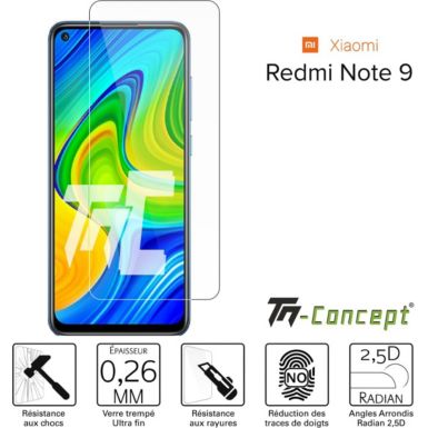 Protège écran TM CONCEPT Verre trempé pour Xiaomi Redmi Note 9