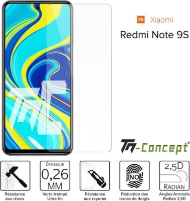 Protège écran TM CONCEPT Verre trempé pour Xiaomi Redmi Note 9S