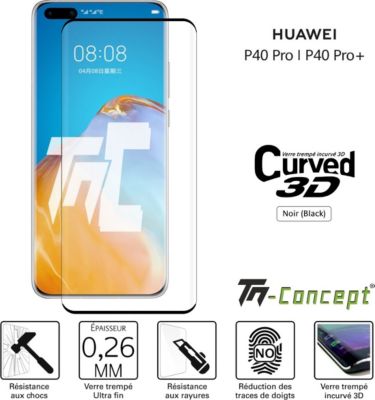 Protège écran TM CONCEPT Verre trempé 3D - Huawei P40 Pro - Noir Protège écran TM CONCEPT Verre trempé 3D - Huawei P40 Pro - Noir