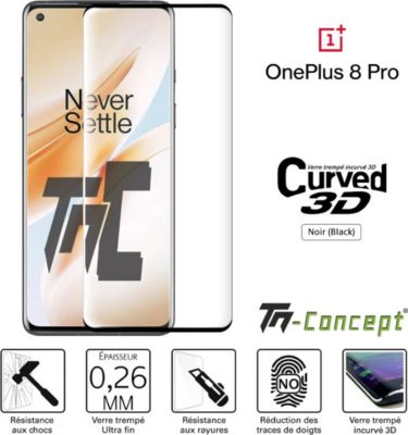 Protège écran TM CONCEPT Verre trempé 3D - OnePlus 8 Pro - Noir