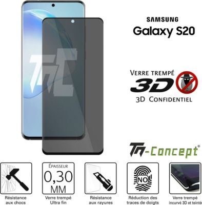 Protège écran TM CONCEPT Verre trempé 3D teinté Samsung S20 Noir Protège écran TM CONCEPT Verre trempé 3D teinté Samsung S20 Noir