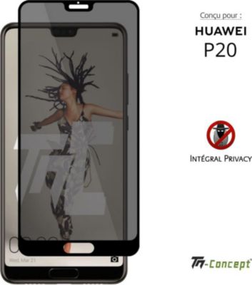 Protège écran TM CONCEPT Verre trempé teinté - Huawei P20 - Noir