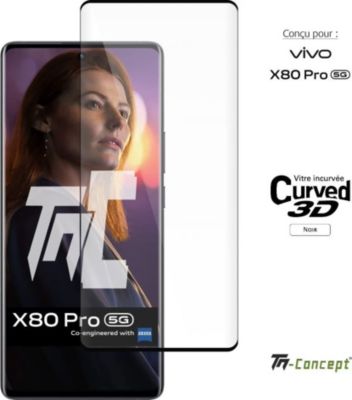 Protège écran TM CONCEPT Verre trempé 3D pour Vivo X80 Pro - Noir