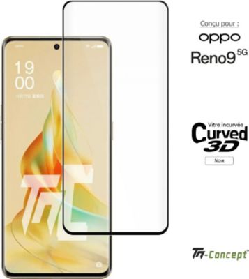 Protège écran TM CONCEPT Verre trempé 3D pour Oppo Reno 9 - Noir Protège écran TM CONCEPT Verre trempé 3D pour Oppo Reno 9 - Noir