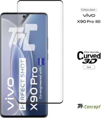 Protège écran TM CONCEPT Verre trempé 3D pour Vivo X90 Pro - Noir