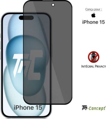 Protège écran TM CONCEPT Verre trempé teinté pour iPhone 15 Noir
