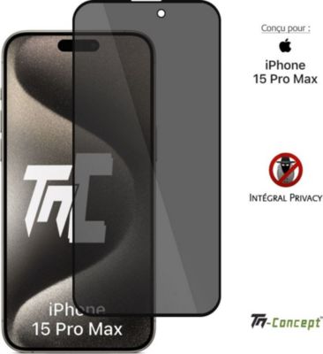 Protège écran TM CONCEPT Verre teinté pour iPhone 15 Pro Max Noir