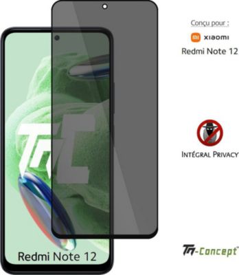 Protège écran TM CONCEPT Verre trempé pour Redmi Note12 Noir Priv