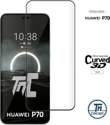 Protège écran TM CONCEPT Verre trempé 3D pour Huawei P70 - Noir