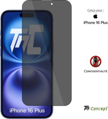 Protège écran TM CONCEPT Verre trempé teinté pour iPhone 16 Plus Protège écran TM CONCEPT Verre trempé teinté pour iPhone 16 Plus