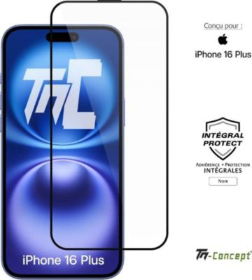 Protège écran TM CONCEPT Verre trempé pour iPhone 16 Plus - Noir